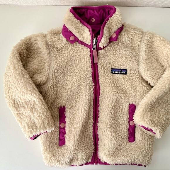 Patagonia Baby Reversible Tribbles Hoody Jacket Fuchsia & Navy - Picture 6 of 8